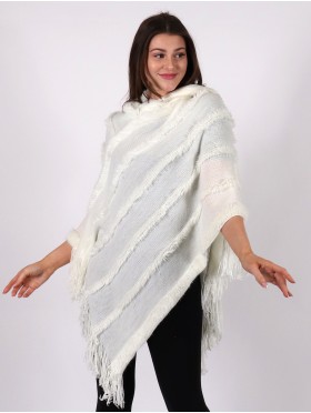 Hooded Poncho with Faux Fur Details